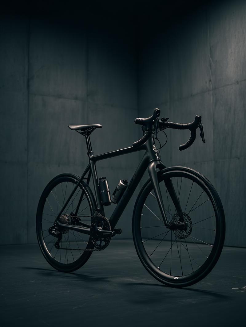 Carbon fiber road bike in a concrete studio